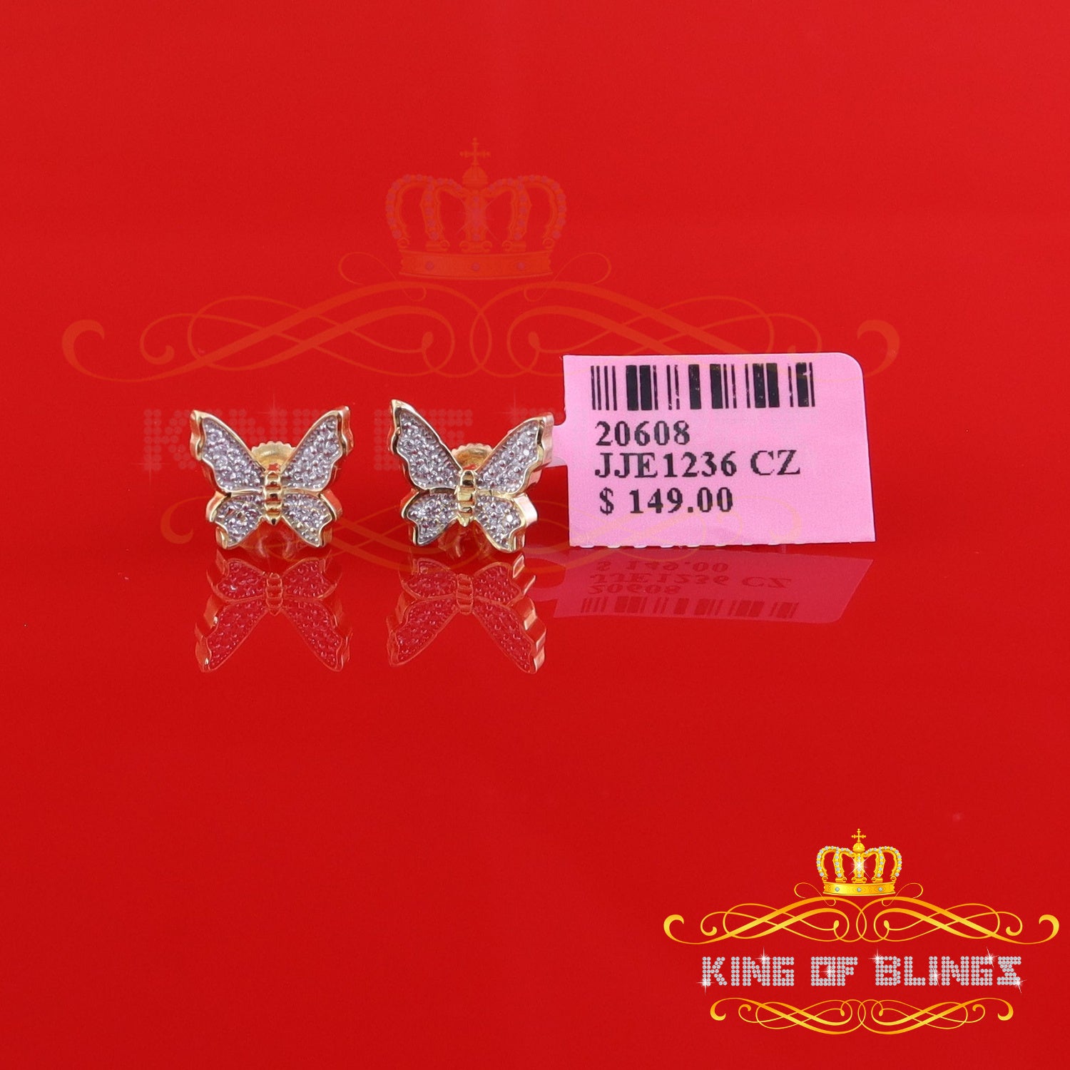 King of Bling's Women's 0.34ct Cubic Zirconia Butterfly Stud Earring Yellow 925 Sterling Silver KING OF BLINGS