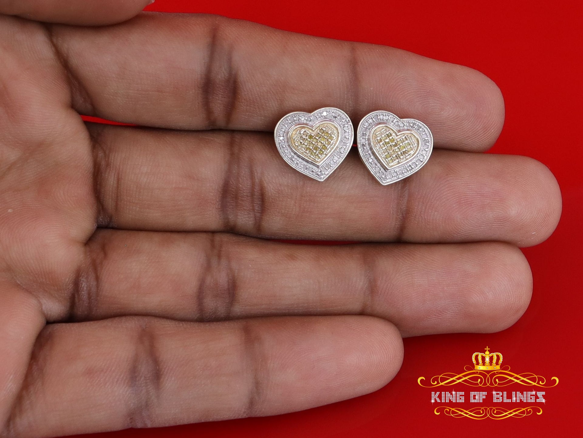 King of Blings-Aretes Para Hombre Heart 925 Yellow Silver 0.30ct Diamond Women's /Men's Earring KING OF BLINGS