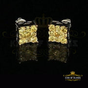 King of Blings-White Silver 1.68ct Cubic Zirconia Yellow Stone Womens/Men's Square Earrings KING OF BLINGS