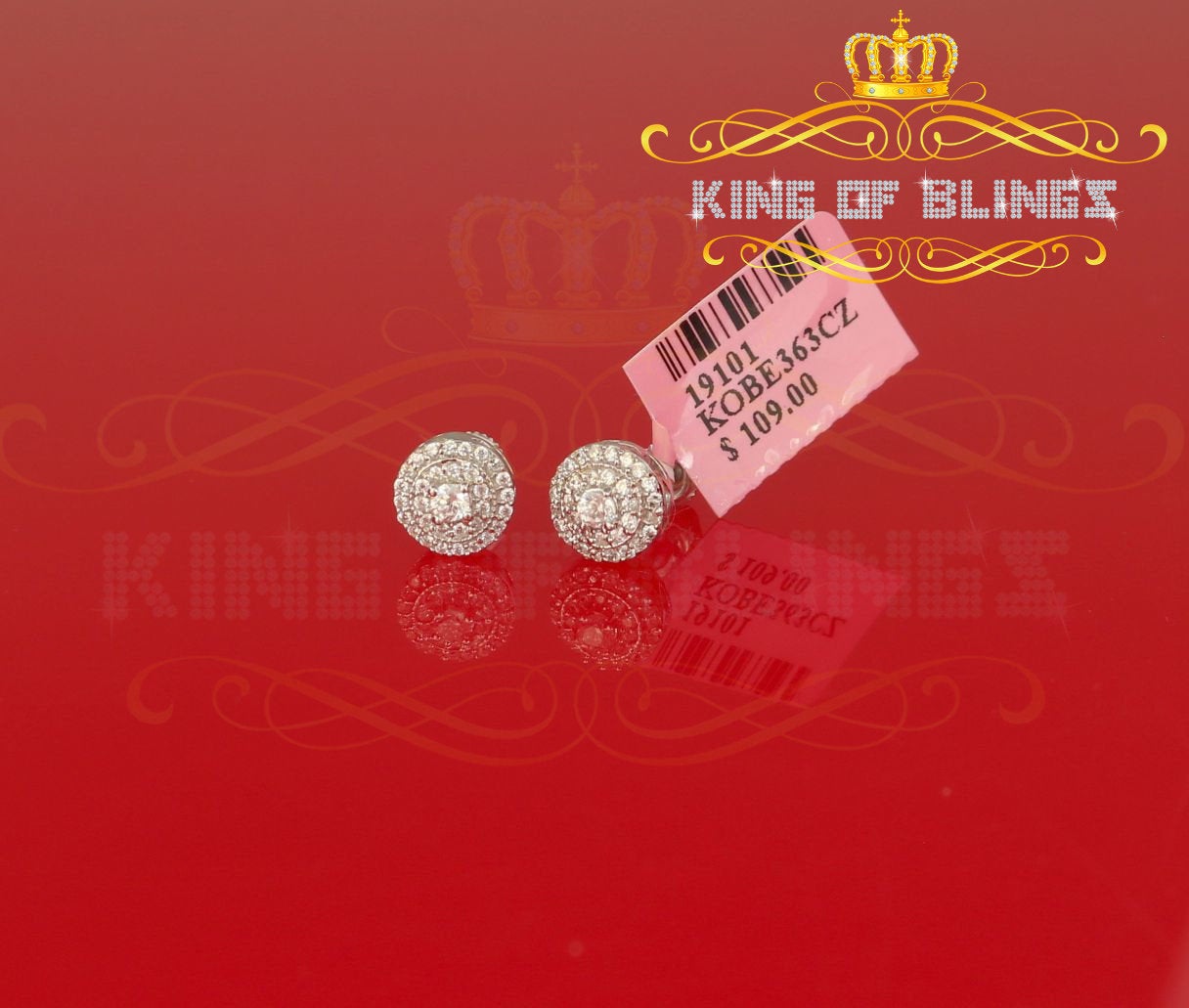 King of Blings- White Sterling Silver 0.78ct Cubic Zirconia Ladies 925 Hip Hop Round Earrings KING OF BLINGS
