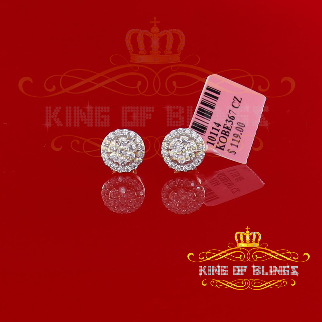 King of Bling's 925 Yellow Silver 0.90ct Cubic Zirconia Women's & Men's Hip Hop Flower Earrings KING OF BLINGS