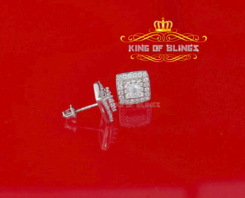 King of Blings- Hip Hop 925 White Silver 1.04ct Cubic Zirconia Women's & Men's Square Earrings KING OF BLINGS