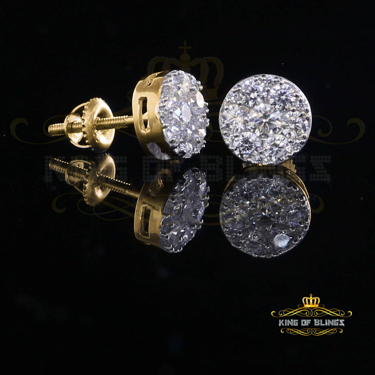 King of Bling's 2.76 ct Cubic Zirconia 925 Yellow Silver Women's & Men's Hip Hop Round Earrings KING OF BLINGS