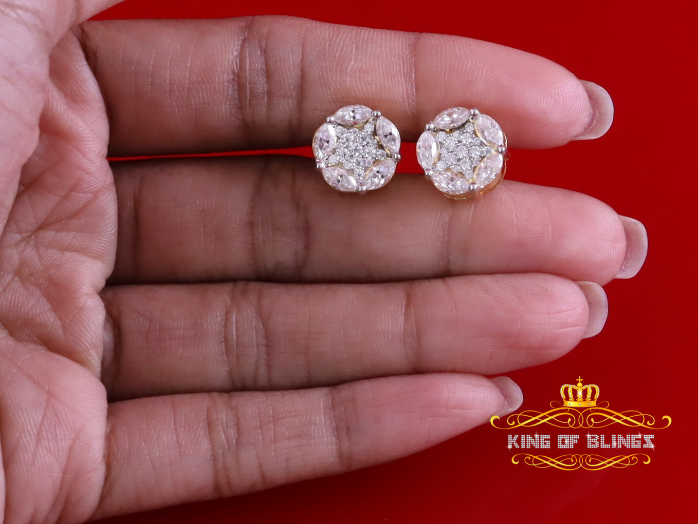 King  of Bling's 925 Sterling Silver Yellow Marquise Women Round Stud Earrings 3.00ct moissanite KING OF BLINGS
