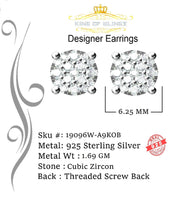 King of Blings- Aretes Para Hombre 925 White Silver 0.84ct Cubic Zirconia Round Women's Earring KING OF BLINGS