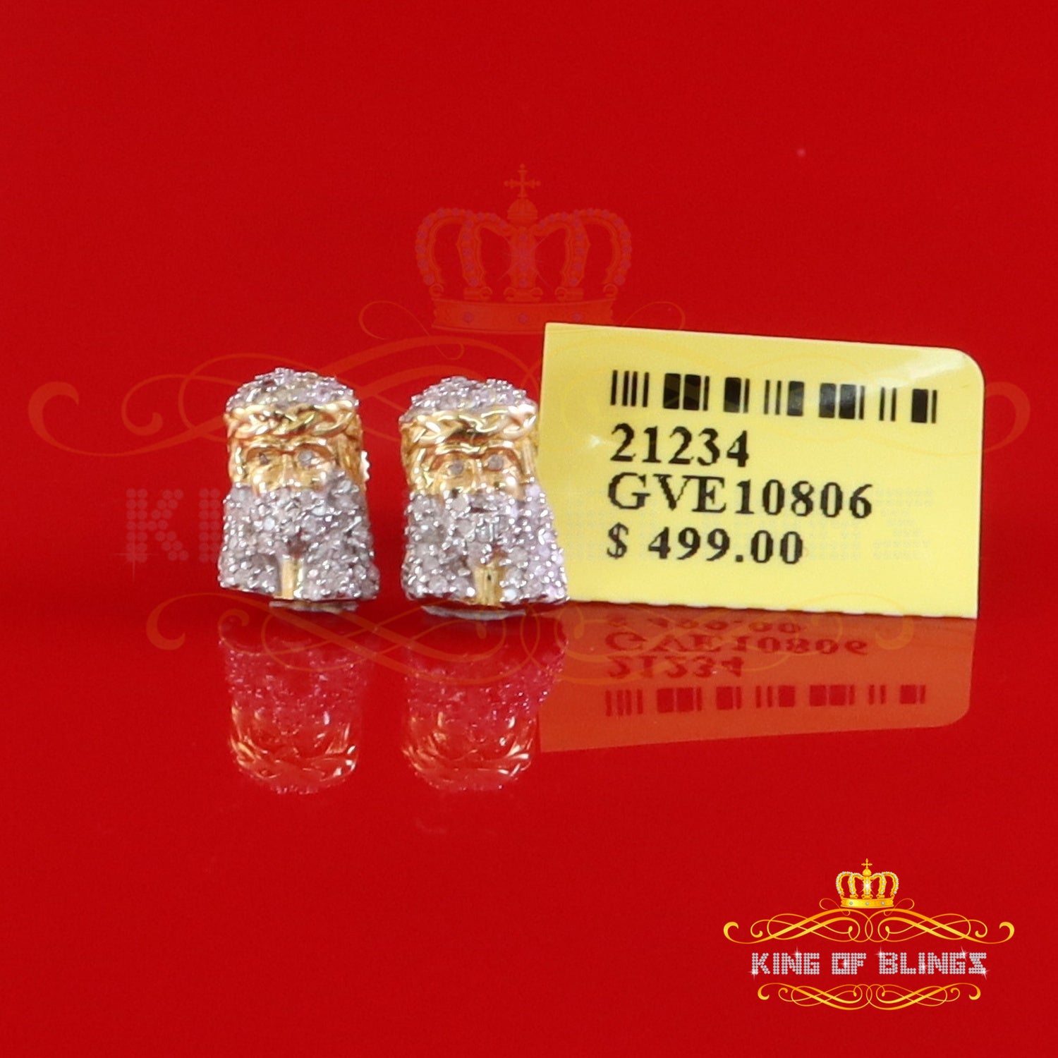 King of Blings-0.25ct Diamond 925 Sterling Silver Yellow for Men's & Women Stud Jesus Earrings King of Blings