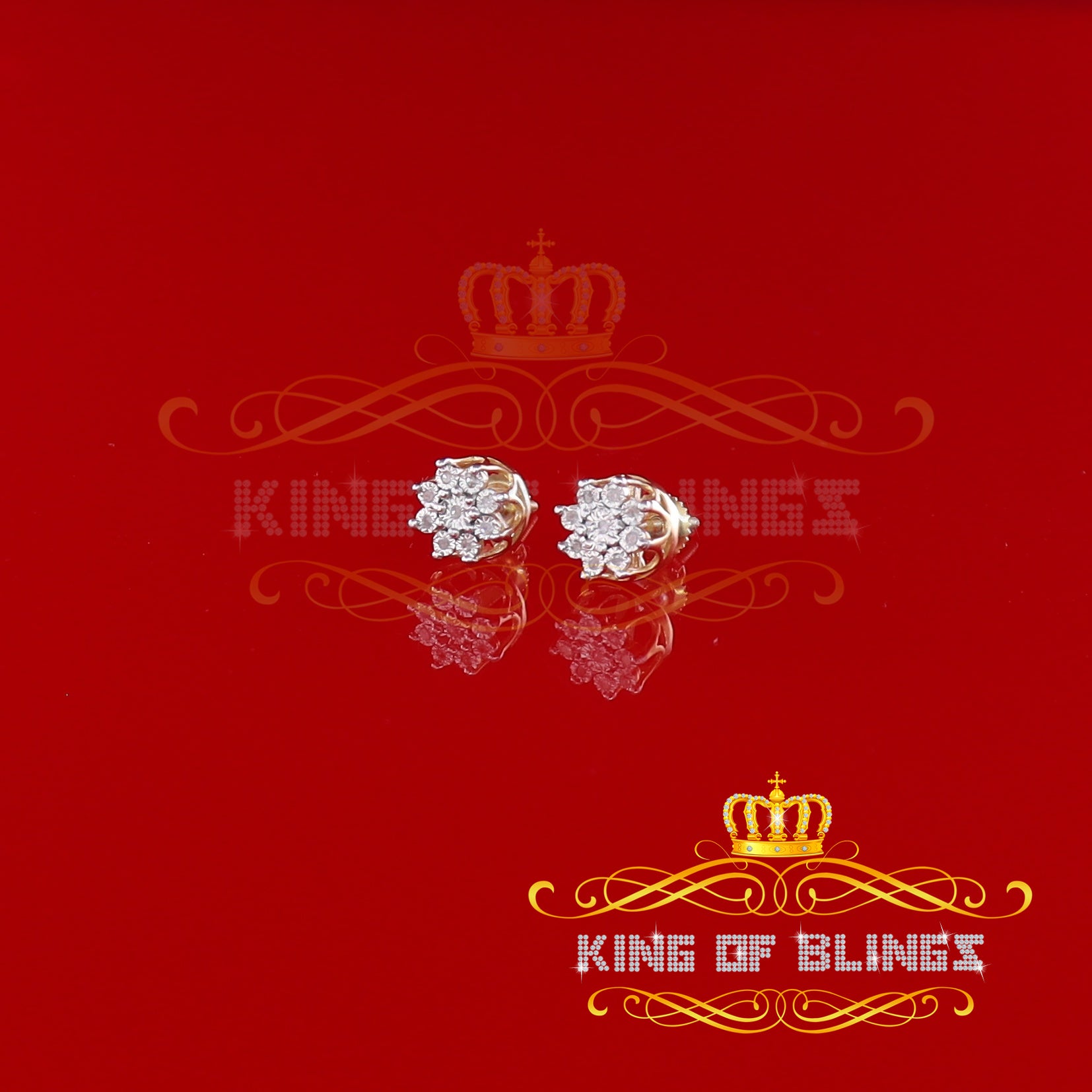 King of Blings-0.05ct Diamond 925 Sterling Silver Yellow For Men's & Women's Floral Earrings KING OF BLINGS
