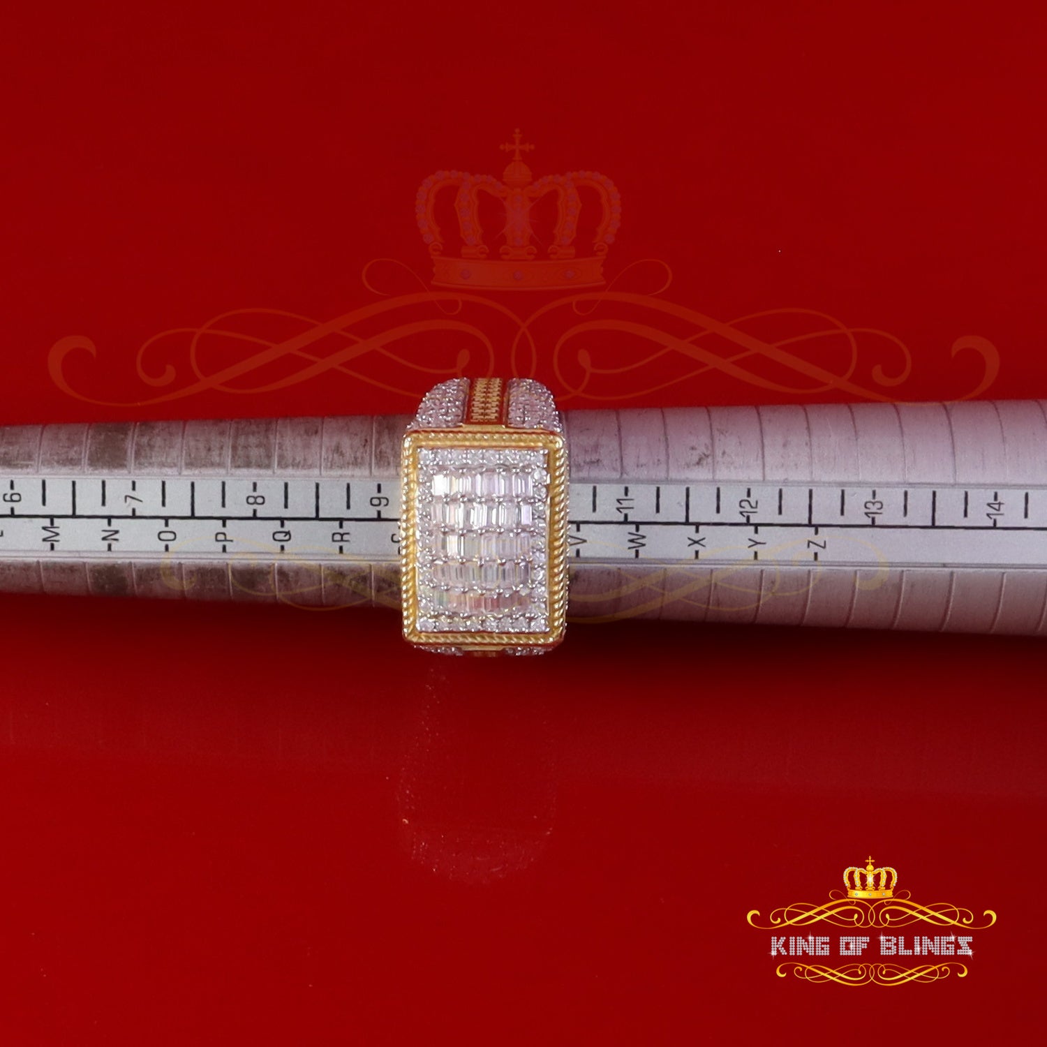 King of Bling's Men's/Womens 4.50ct VVS 'D' Moissanite Yellow 925 Silver Rectangle Rings Size 10 King of Blings