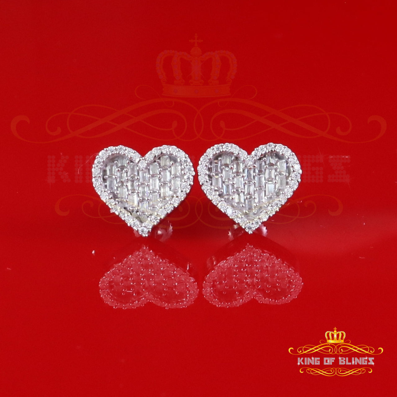 King of Bling's White Silver 1.00ct VVS 'D' Moissanite Baguette Heart Earring Men's/Womens King of Blings