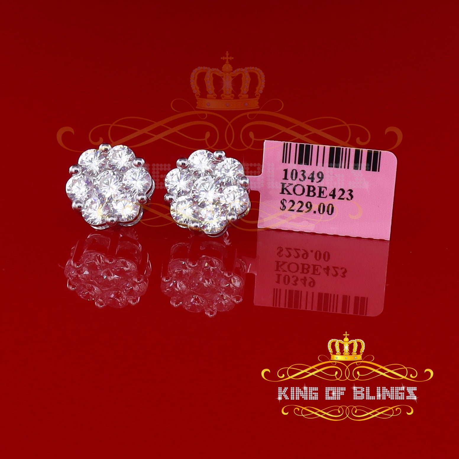 King of Blings- 925 Silver White 1.56ct Cubic Zirconia Hip Hop Floral Women's & Men's Earrings KING OF BLINGS