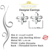 King of Blings- 925 White Silver Ladies Fleur de Lis Screw Back 2.43ct Cubic Zirconia Earrings KING OF BLINGS