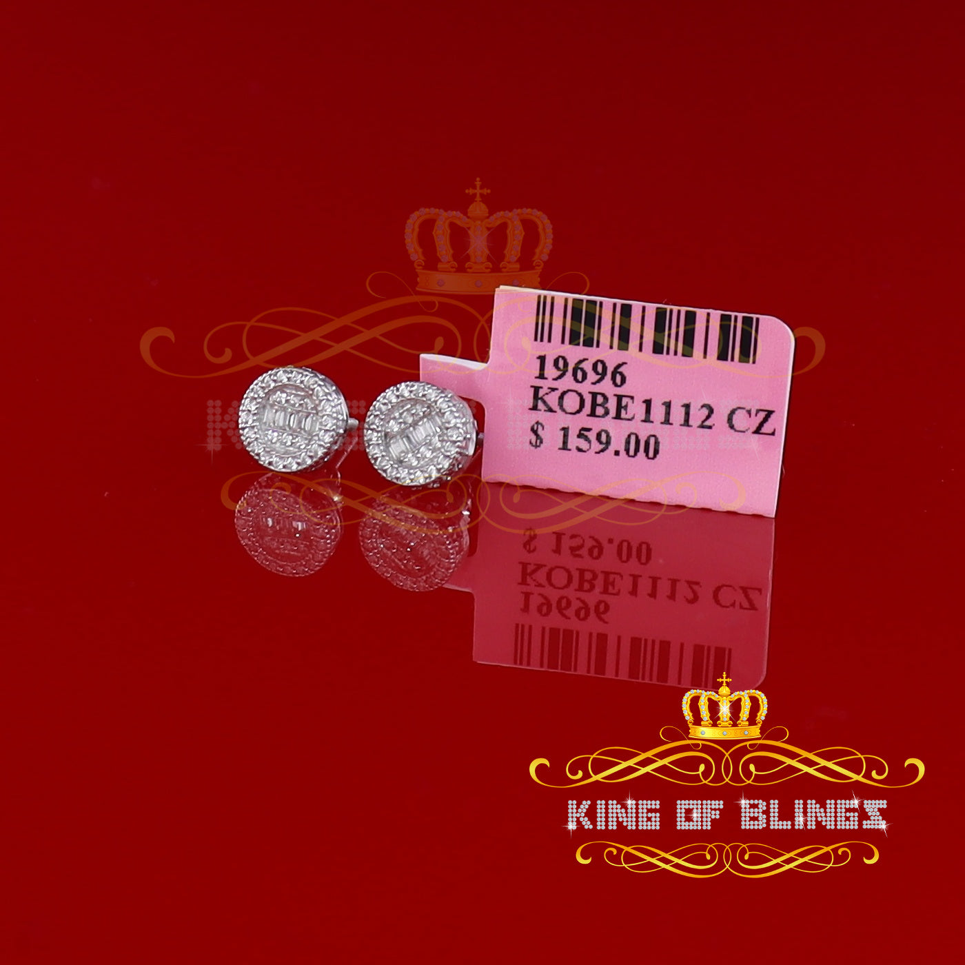 King of Blings- Aretes Para Hombre 925 White Silver 0.54ct Cubic Zirconia Round Women's Earrings KING OF BLINGS