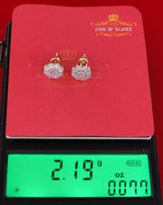 0.03ct Diamond 925 Sterling Silver Yellow Floral illusion Earrings For Men Women KING OF BLINGS
