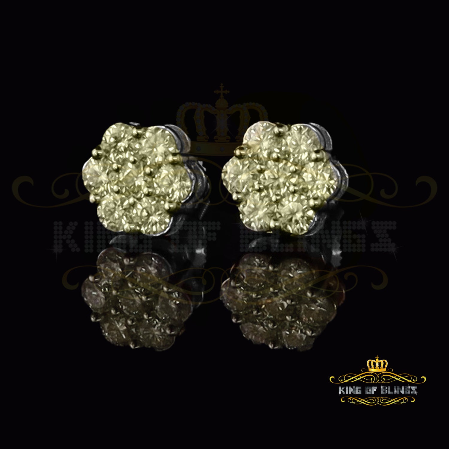 King of Blings- 4.12ct Cubic Zirconia 925 White Sterling Silver Women's Hip Hop Flower Earring KING OF BLINGS
