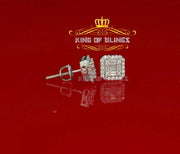 King of Blings- 925 Hip Hop White Sterling Silver 0.64ct Cubic Zirconia Women's Square Earrings KING OF BLINGS