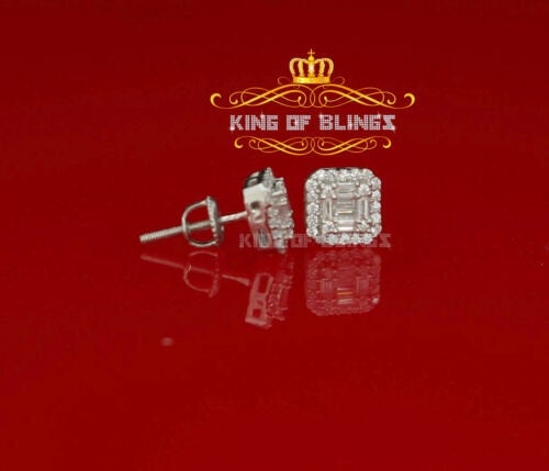 King of Blings- 925 Hip Hop White Sterling Silver 0.64ct Cubic Zirconia Women's Square Earrings KING OF BLINGS