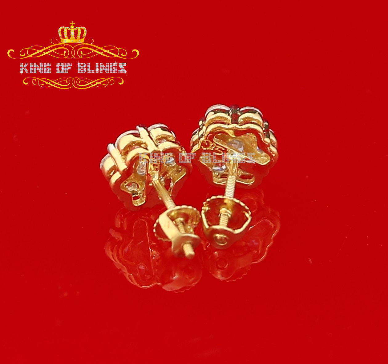 King of Bling's 925 Yellow Silver Sterling 2.06ct Cubic Zirconia Hip Hop Floral Women's Earrings KING OF BLINGS