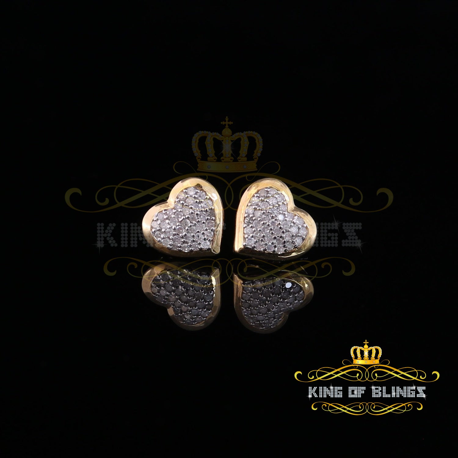 King of Blings-Aretes Para Hombre Heart 925 Yellow Silver 0.25ct Diamond Women's /Men's Earring KING OF BLINGS