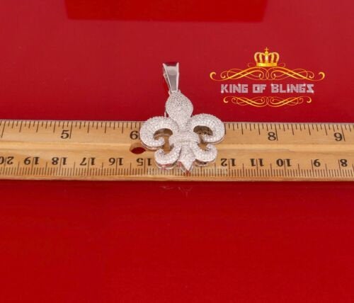 White 925 Sterling Silver Fleur De Lis Shape Pendant with 4.59ct Cubic Zirconia KING OF BLINGS