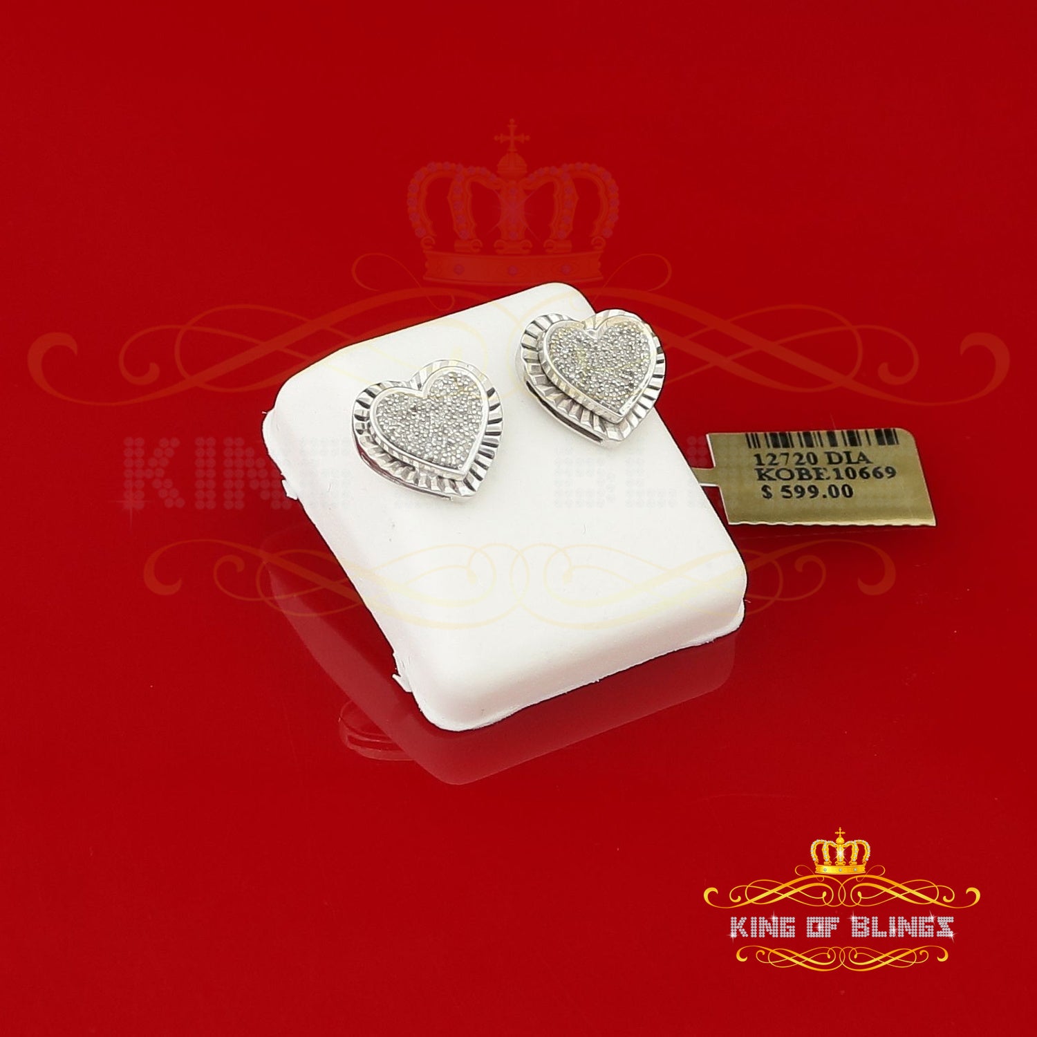 King Of Bling's Aretes Para Hombre 925 White Silver 0.50ct Diamond Women's /Men's Heart Earring KING OF BLINGS