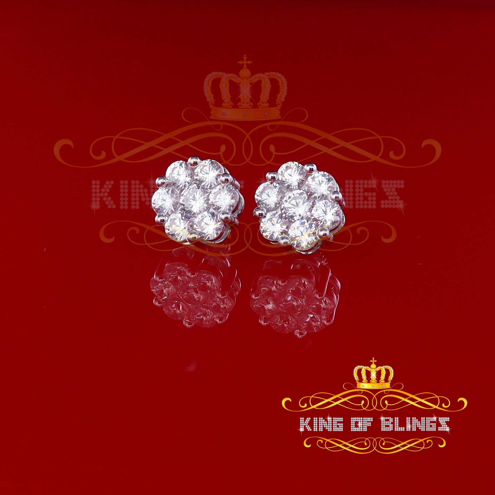 King of Blings- 925 Silver White 1.56ct Cubic Zirconia Hip Hop Floral Women's & Men's Earrings KING OF BLINGS