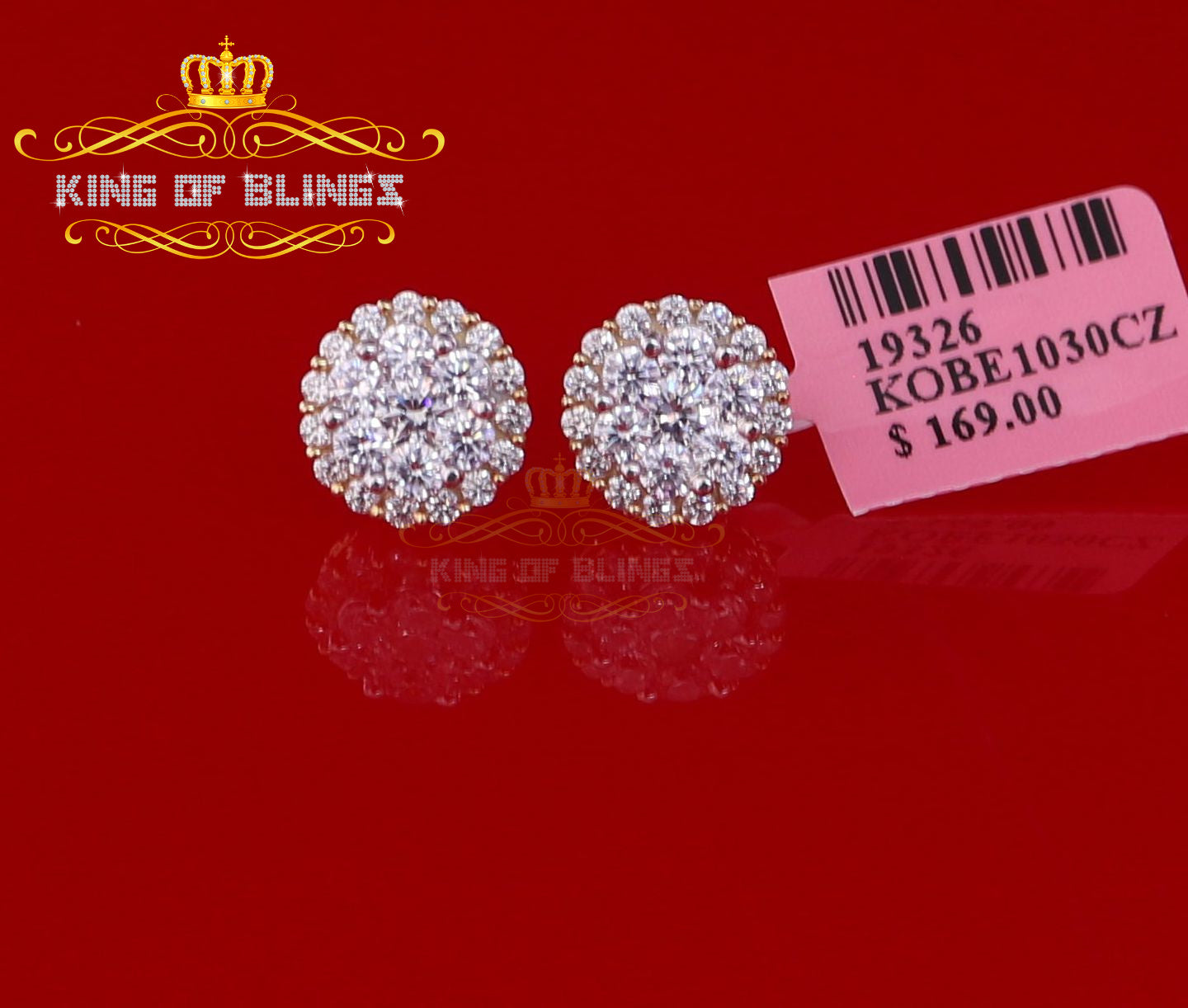 King of Bling's Aretes Para Hombre 925 Yellow Silver 1.49ct Cubic Zirconia Floral Women Earrings KING OF BLINGS
