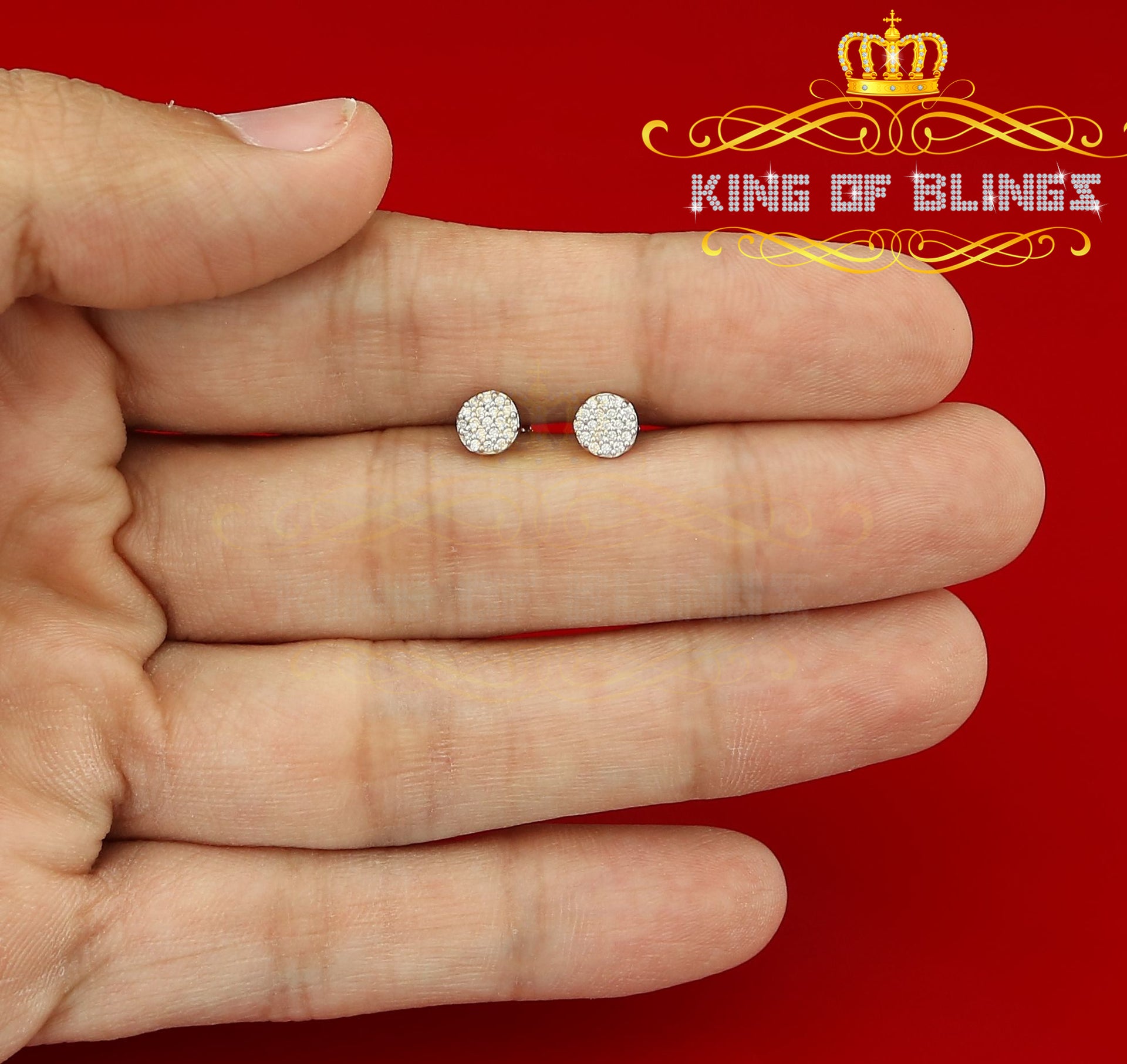 King of Blings- 925 White Silver Aretes Para Hombre 0.30ct Cubic Zirconia Women's Round Earrings KING OF BLINGS