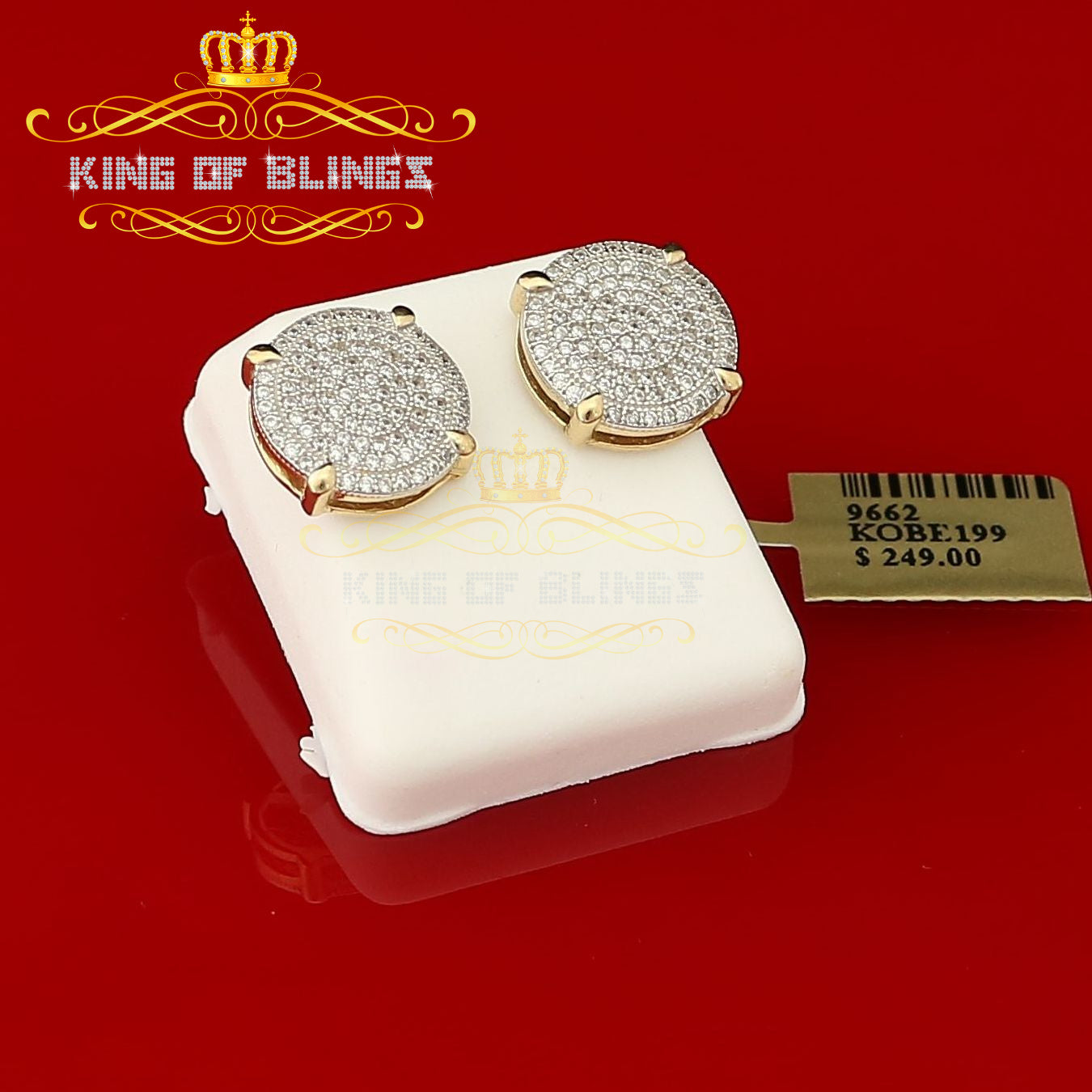 King of Bling's Aretes Para Hombre 925 Yellow Silver 1.18ct Cubic Zirconia Women's Round Earring KING OF BLINGS