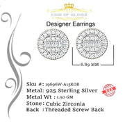 King of Blings- Aretes Para Hombre 925 White Silver 0.54ct Cubic Zirconia Round Women's Earrings KING OF BLINGS