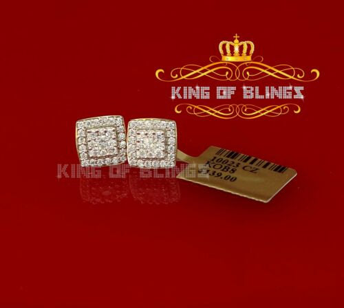 King of Bling's Hip Hop Yellow Silver Screw Back 1.04ct Cubic Zirconia Women's Square Earrings KING OF BLINGS