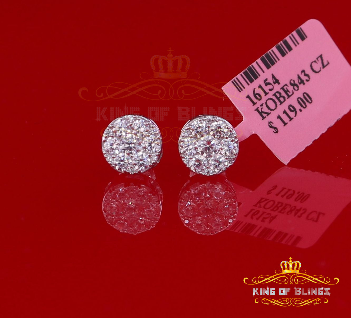King of Blings- 1.72ct Cubic Zirconia 925 White Sterling Silver Women's Hip Hop Round Earrings KING OF BLINGS