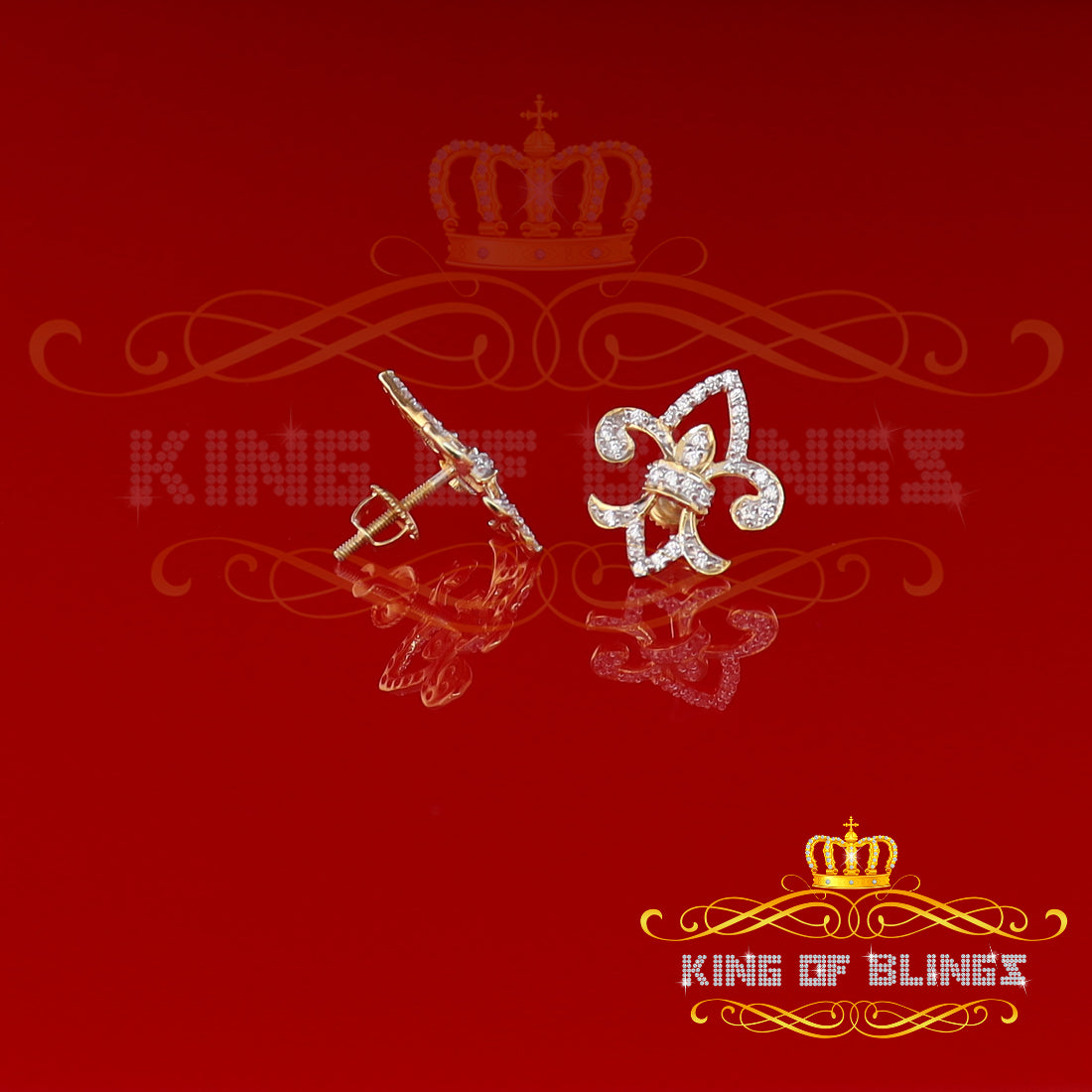 King of Bling's 925 Yellow Silver 0.60ct Cubic Zirconia Fleur de Lis Screw Back Women's Earrings KING OF BLINGS