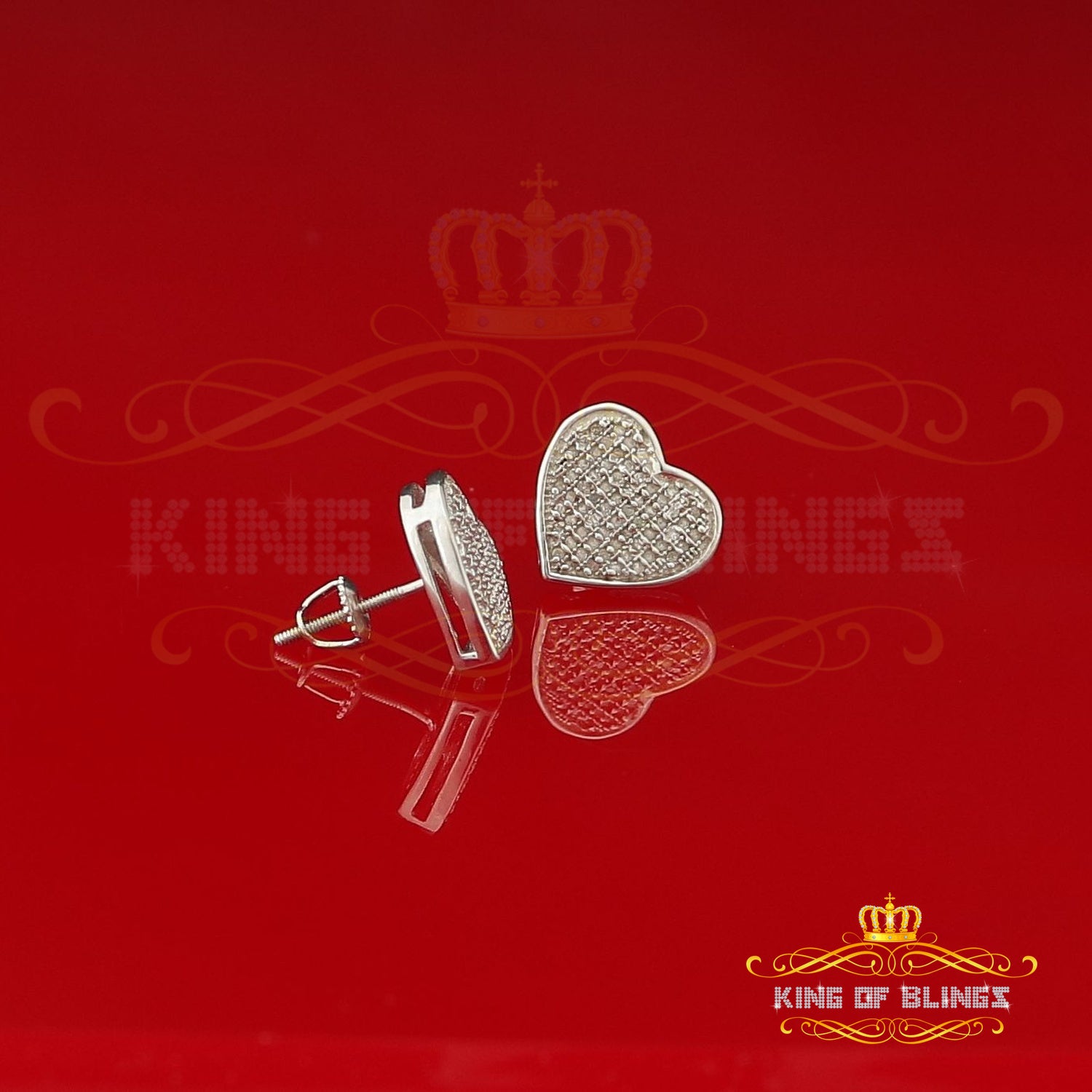 King Of Bling's Aretes Para Hombre 925 White Silver 0.50ct Diamond Women's /Men's Heart Earring KING OF BLINGS
