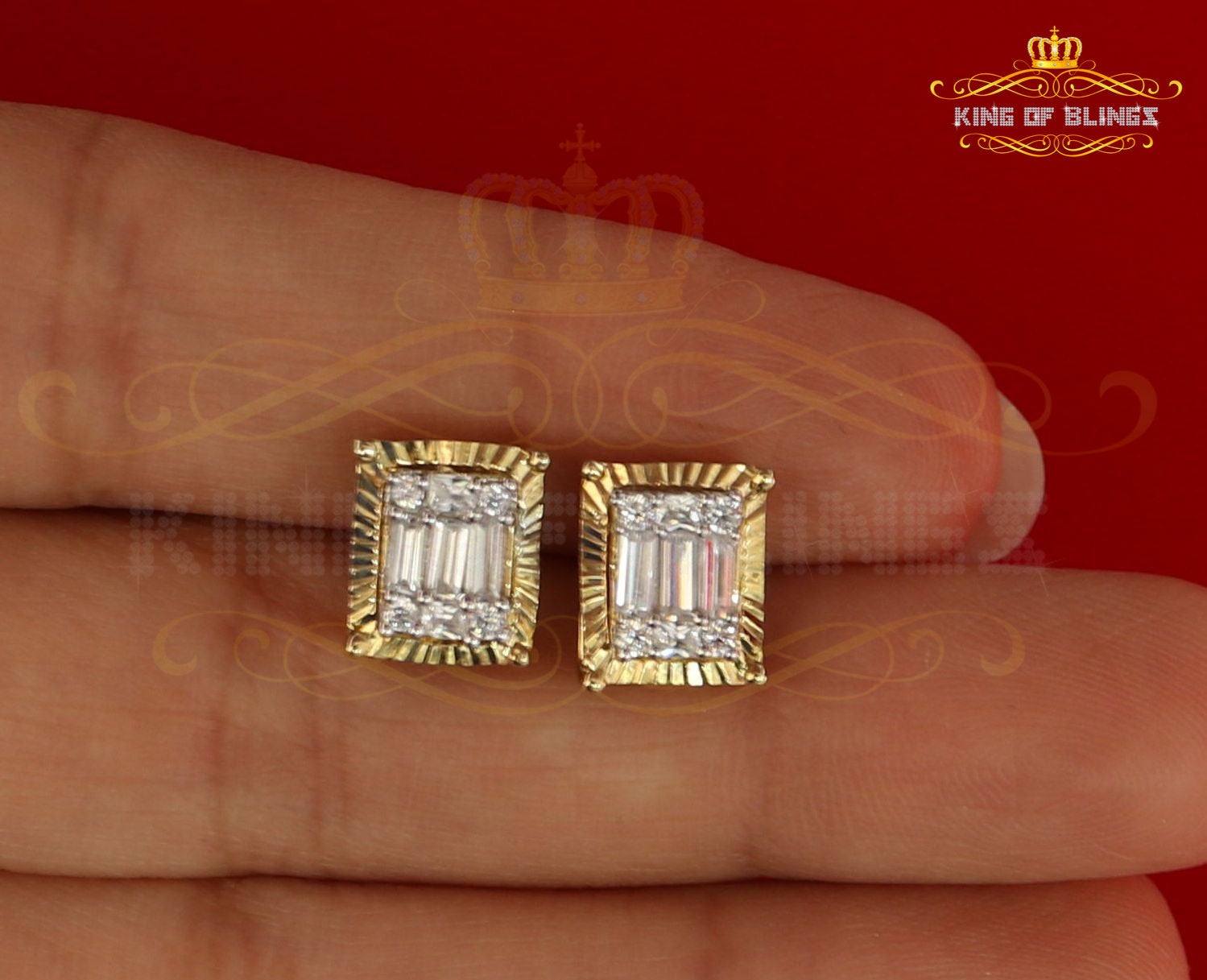 King of Bling's 925 Yellow 0.44ct Cubic Zirconia Silver Women's & Men's Hip Hop Square Earrings KING OF BLINGS