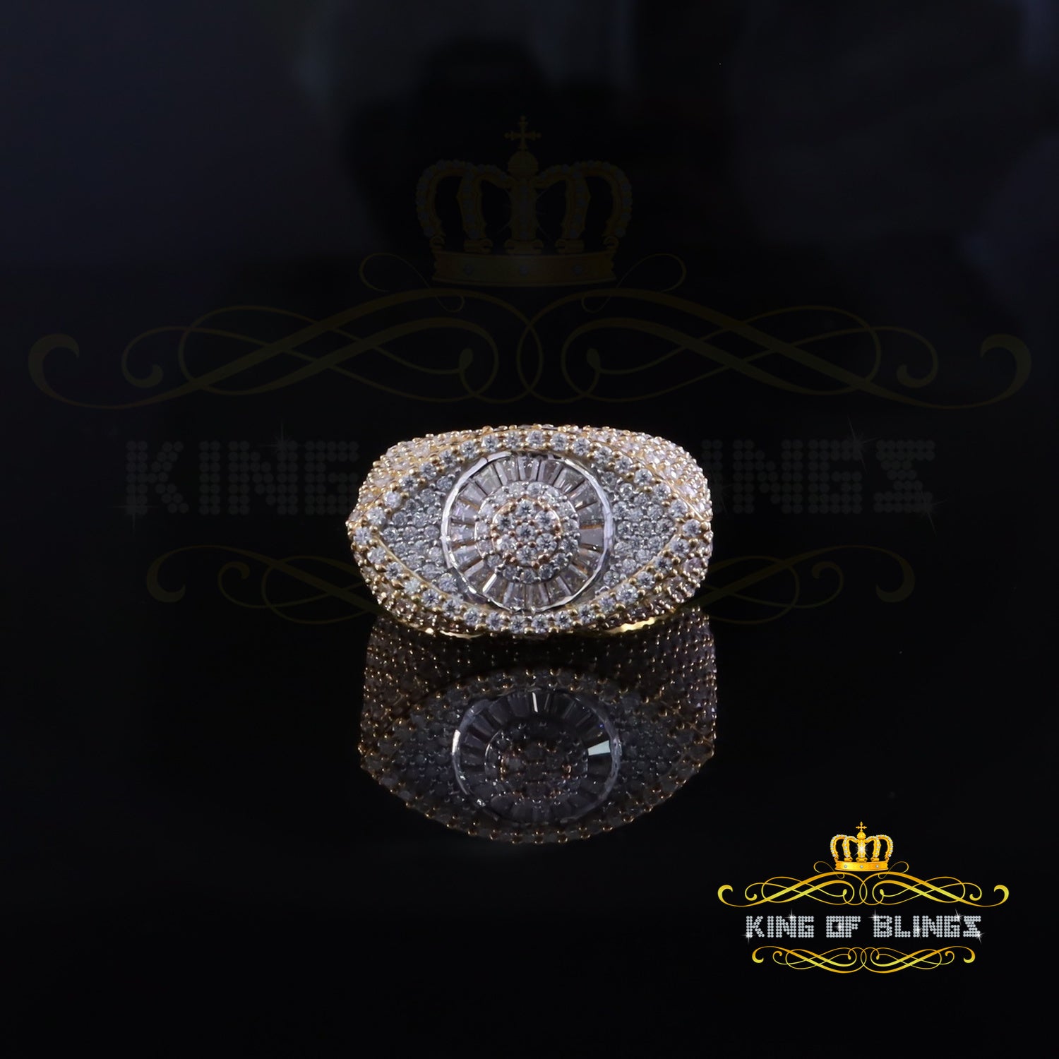 King of Bling's 4.00ct VVS D Silver Moissanite Tapper Stone Evil Eye Men's Yellow Ring Size 10 King of Blings