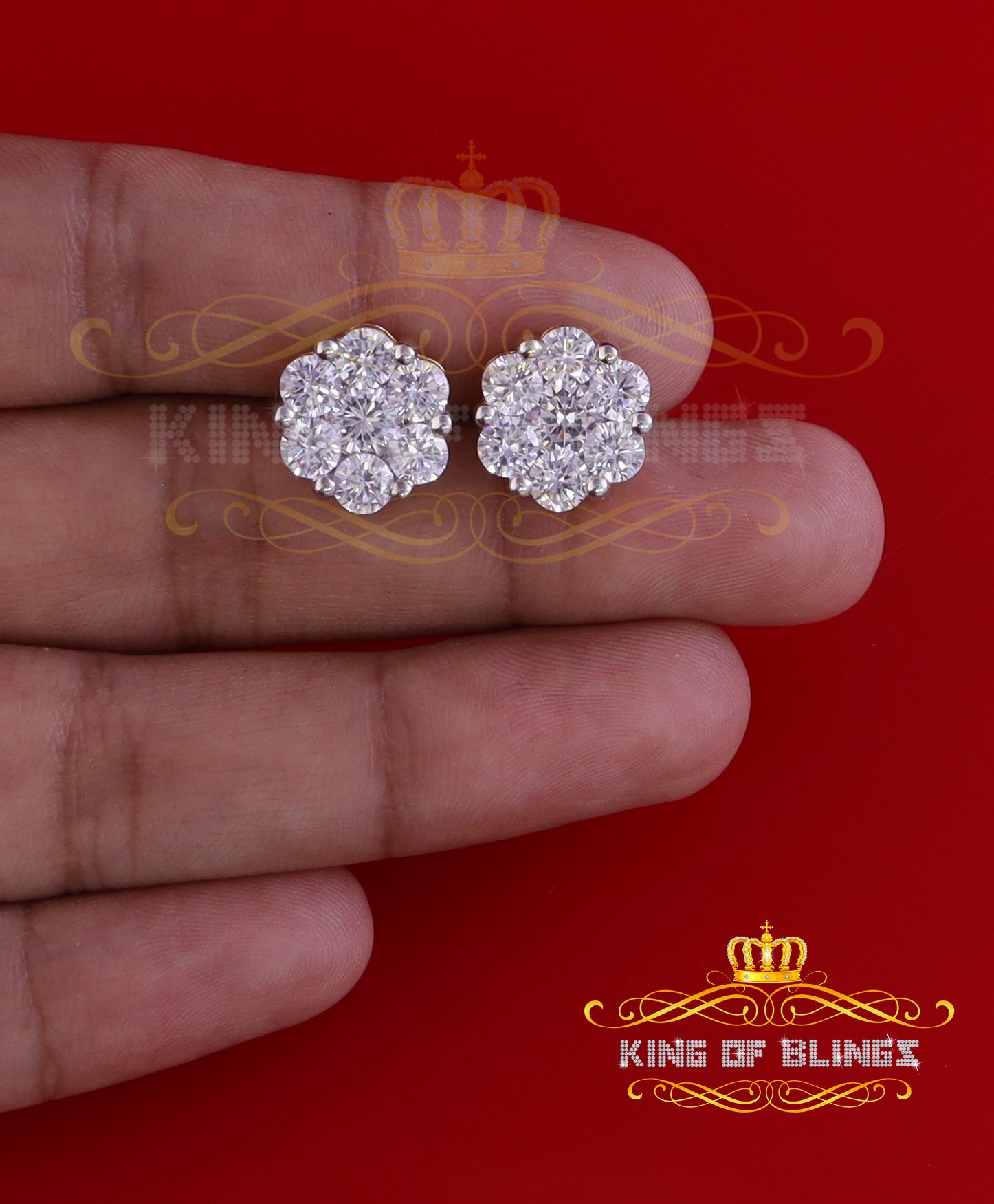 King of Bling's 925 Silver Yellow 1.56ct Cubic Zirconia Hip Hop Floral Women's & Men's Earrings KING OF BLINGS