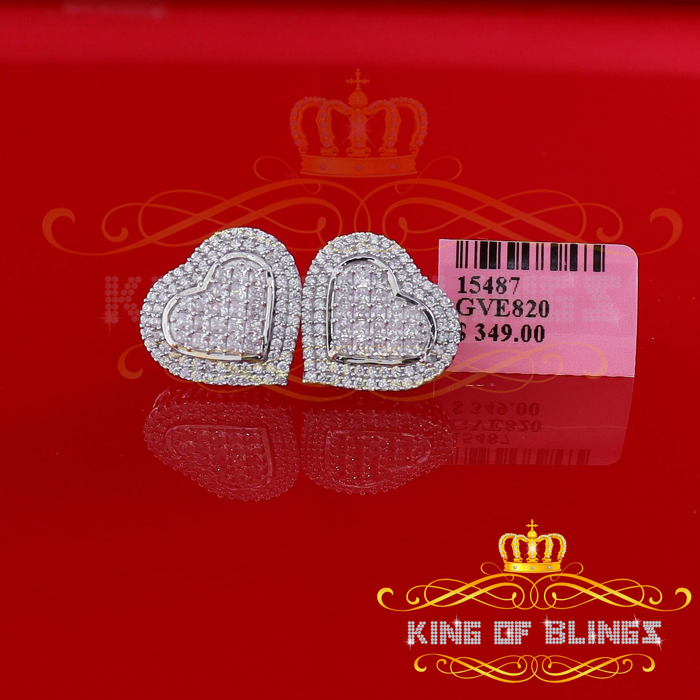 King of Blings- HIp Hop 925 White Sterling Silver 1.44ct Cubic Zirconia Heart Women's Earrings KING OF BLINGS