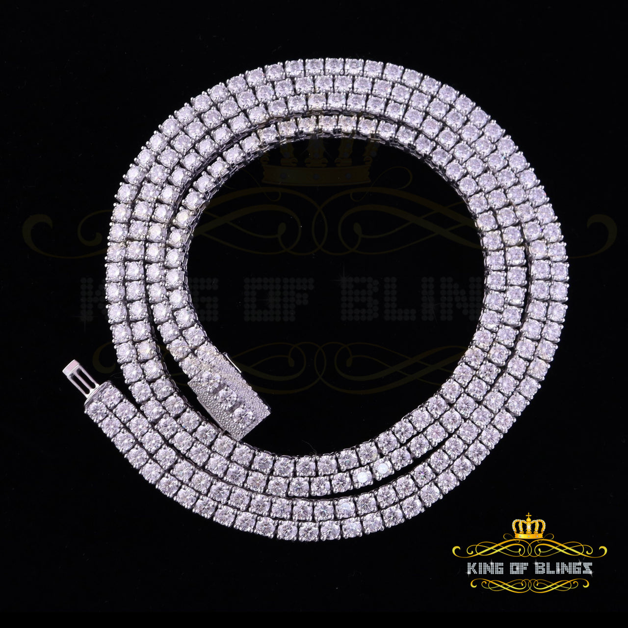 Tennis Men's Necklace 925 Silver White 55ct Moissanite size 22inch & Width 4mm KING OF BLINGS