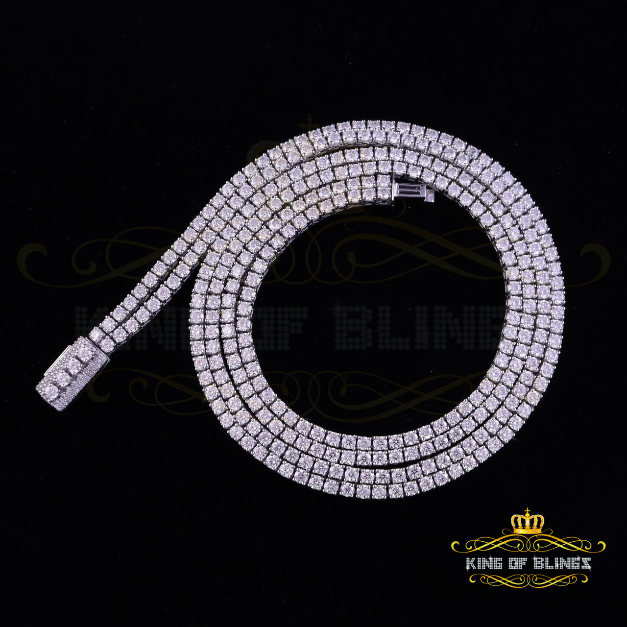 Tennis Men's Necklace 925 Silver White 40ct Moissanite size 22inch & Width 3mm KING OF BLINGS