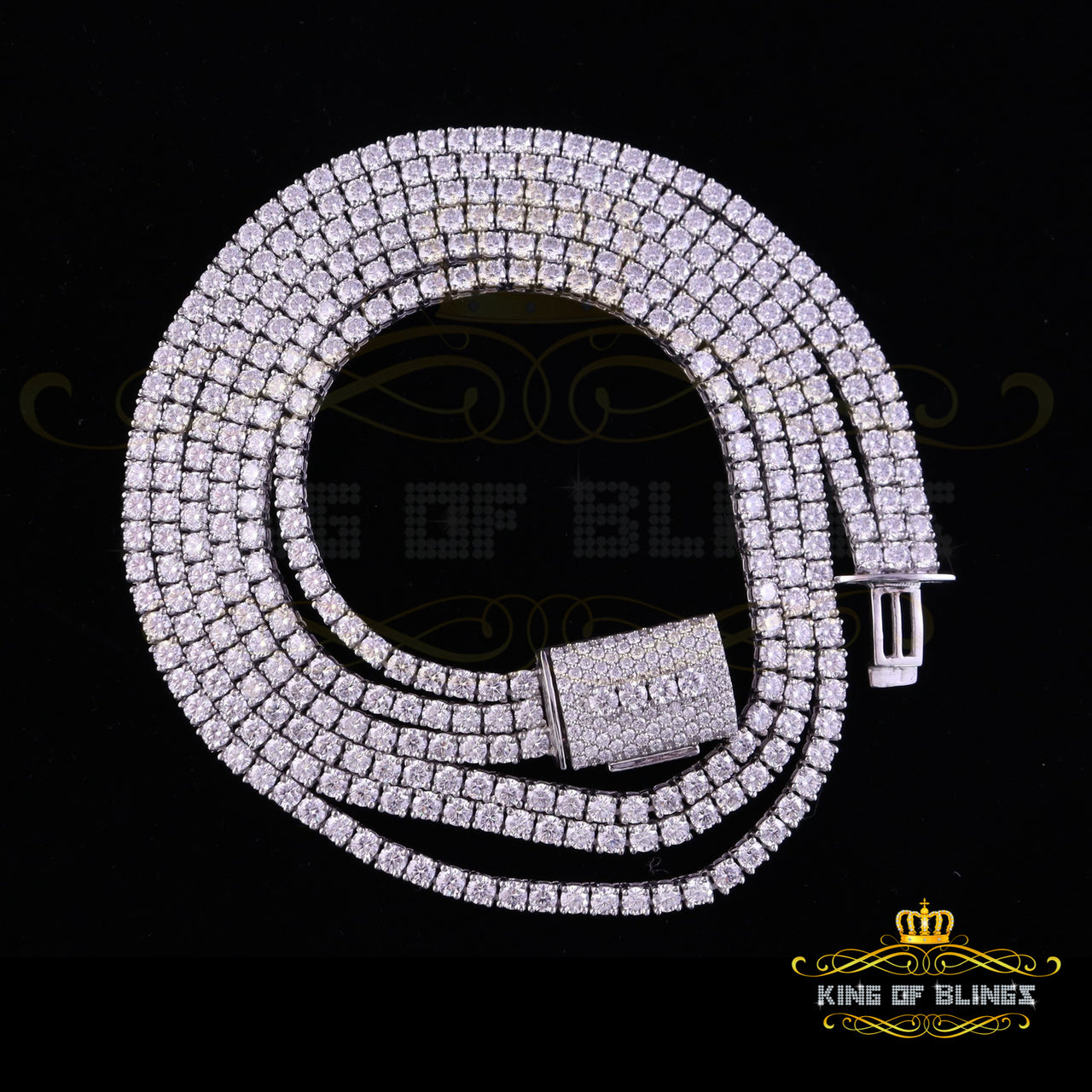 Tennis Necklace 925 Silver White 47.18ct Moissanite size 22 inch & Width 4mm KING OF BLINGS