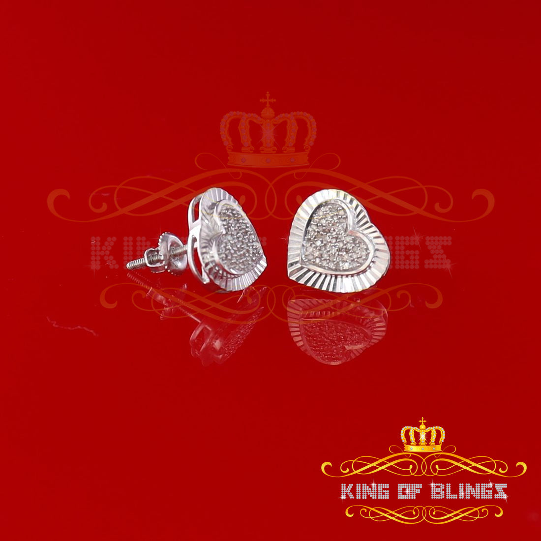 King Of Bling's Aretes Para Hombre Heart 925 White Silver 0.25ct Diamond Ladies Style Earrings KING OF BLINGS