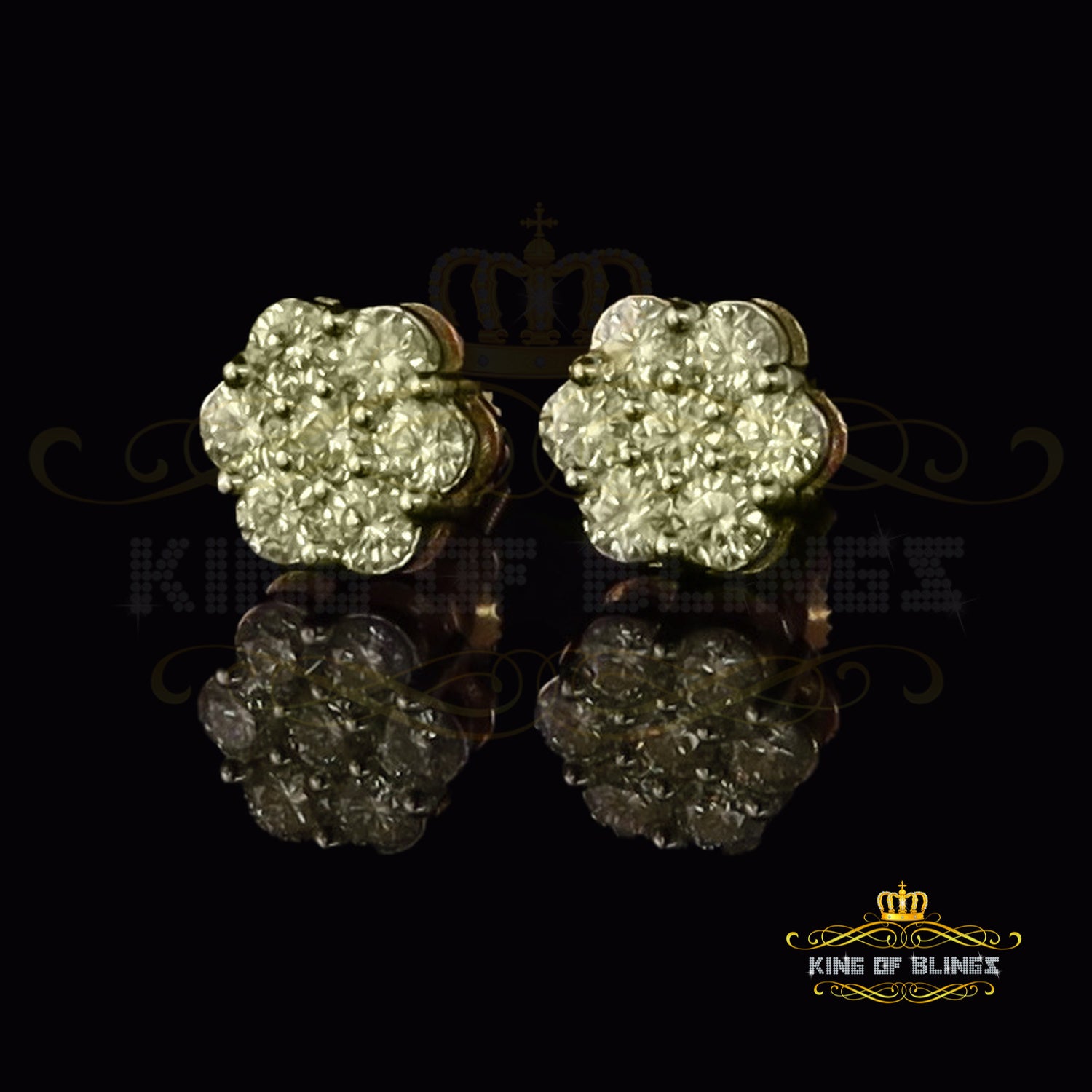 King of Bling's 4.12ct Cubic Zirconia 925 Yellow Silver Women's & Men's Hip Hop Flower Earrings KING OF BLINGS