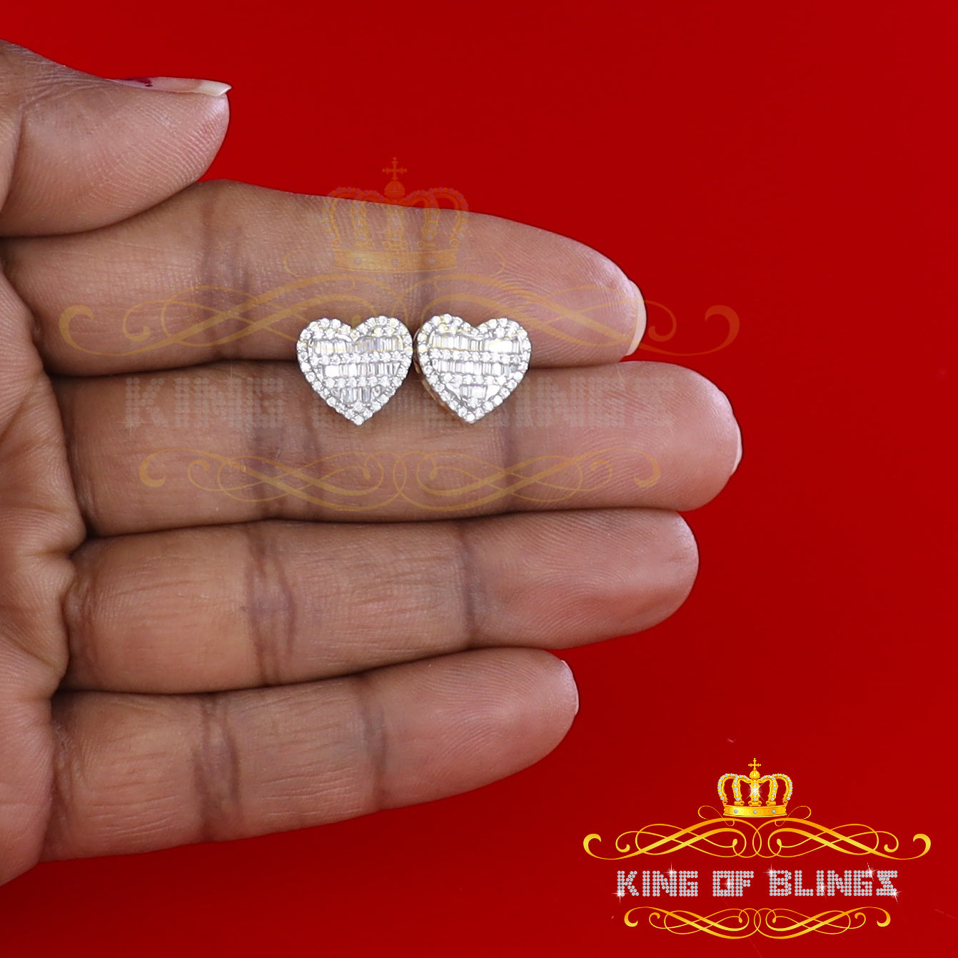 King of Bling's 925 Yellow Sterling Silver 1.48ct Cubic Zirconia Men's & Women's Heart Earrings KING OF BLINGS