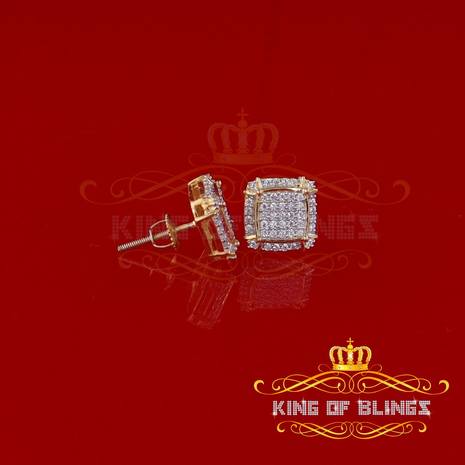 King of Bling's 925 Silver Sterling Yellow 0.72ct Cubic Zirconia Hip Hop Square Women's Earrings KING OF BLINGS