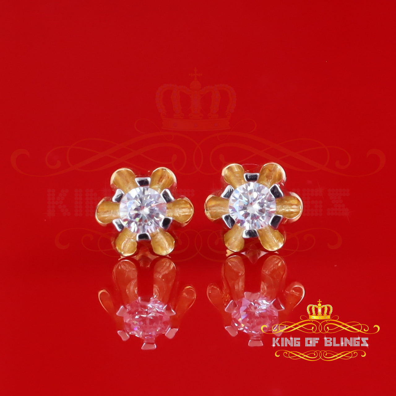 King of Bling's 0.50ct Silver Cubic Zirconia Yellow Round Shape Buttercup Stud Earrings Women's KING OF BLINGS