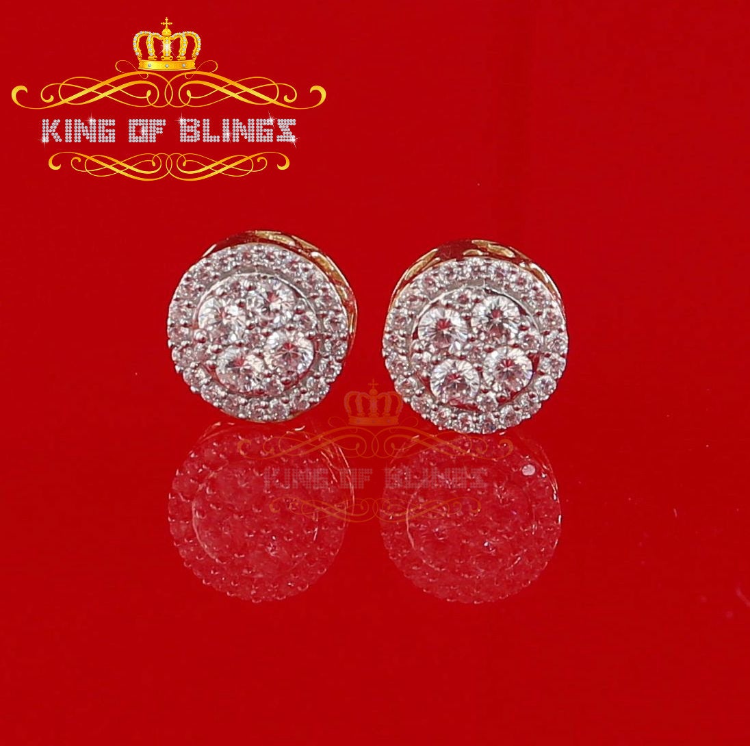 King of Bling's 925 Yellow Silver 1.77ct Cubic Zirconia Women's & Men's Hip Hop Round Earrings KING OF BLINGS