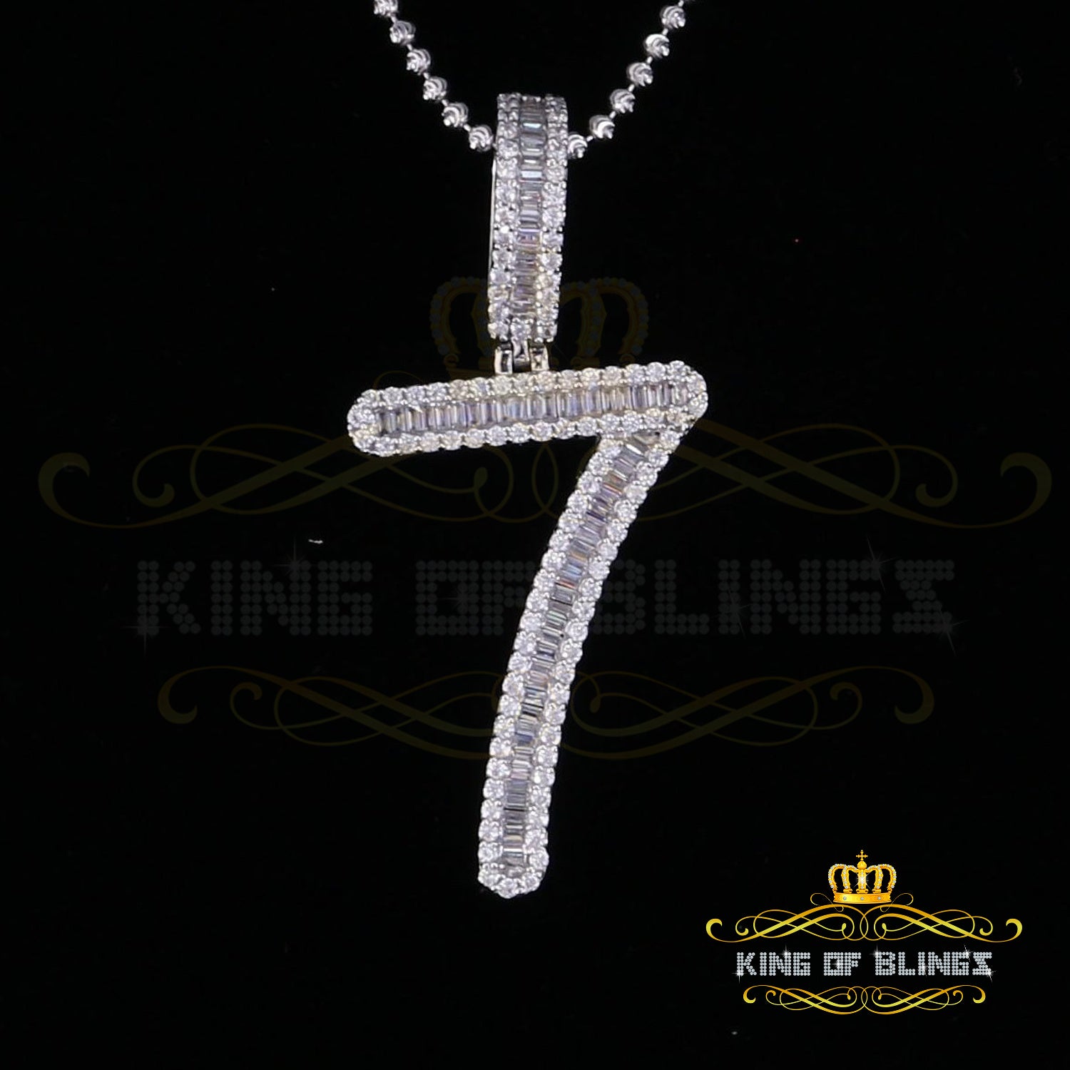 White Sterling Silver Numberic Number '7' Pendant 3.66ct Cubic Zirconi