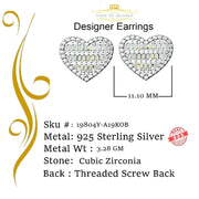 King of Bling's 925 Yellow Sterling Silver 1.48ct Cubic Zirconia Men's & Women's Heart Earrings KING OF BLINGS