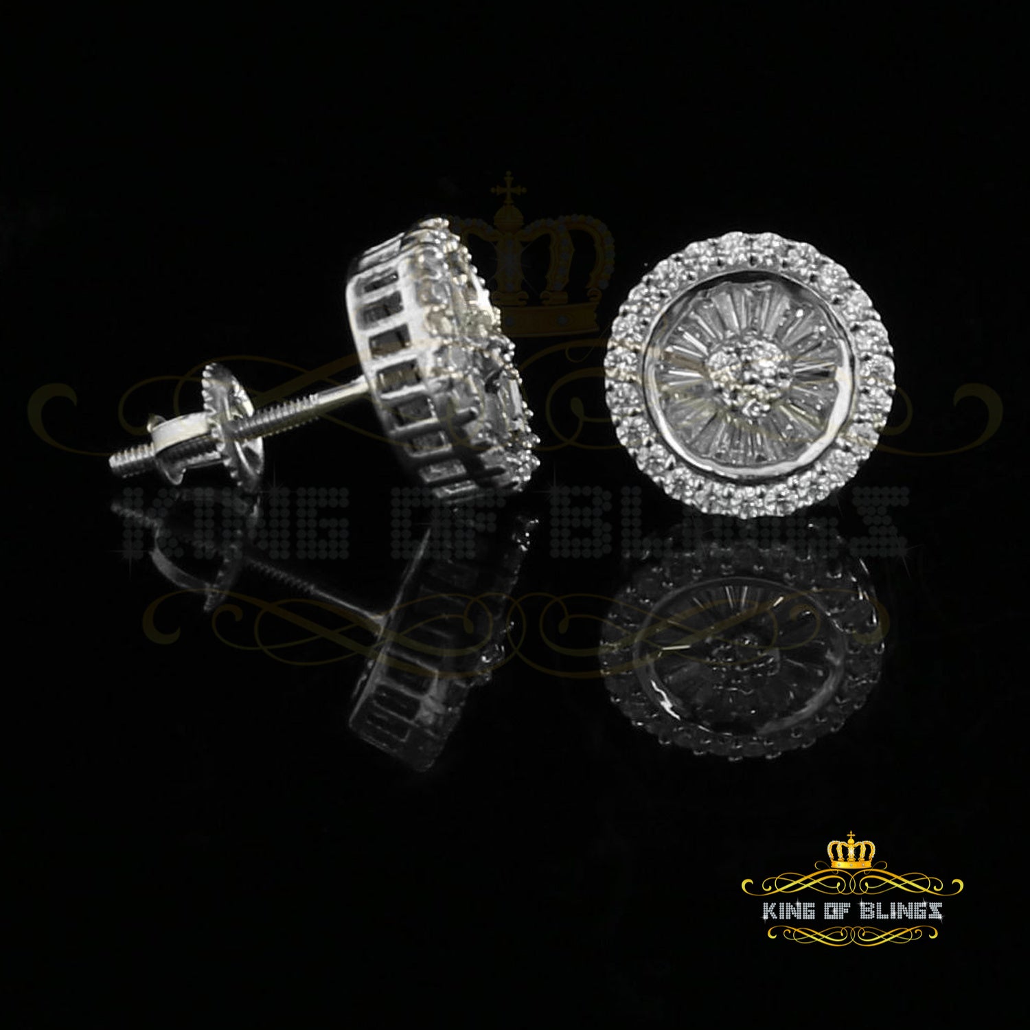 King of Blings- 0.52ct Cubic Zirconia 925 White Sterling Silver Women's Hip Hop Round Earrings KING OF BLINGS