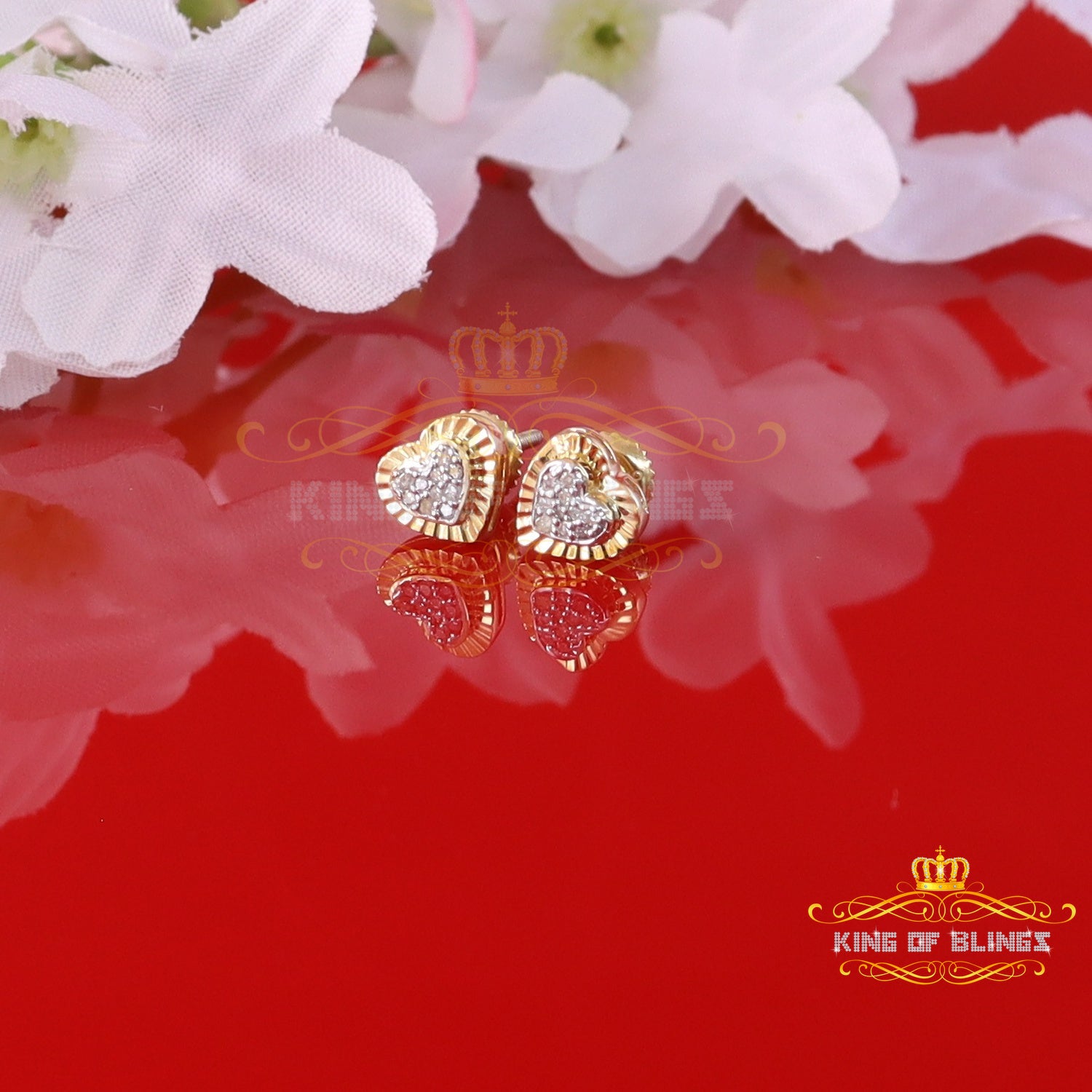 King of Blings-Aretes Para Hombre Heart 925 Yellow Silver 0.05ct Diamond Women & Men Earring KING OF BLINGS